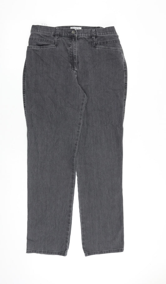 BRAX Womens Grey Cotton Straight Jeans Size 14 L31 in Regular Zip