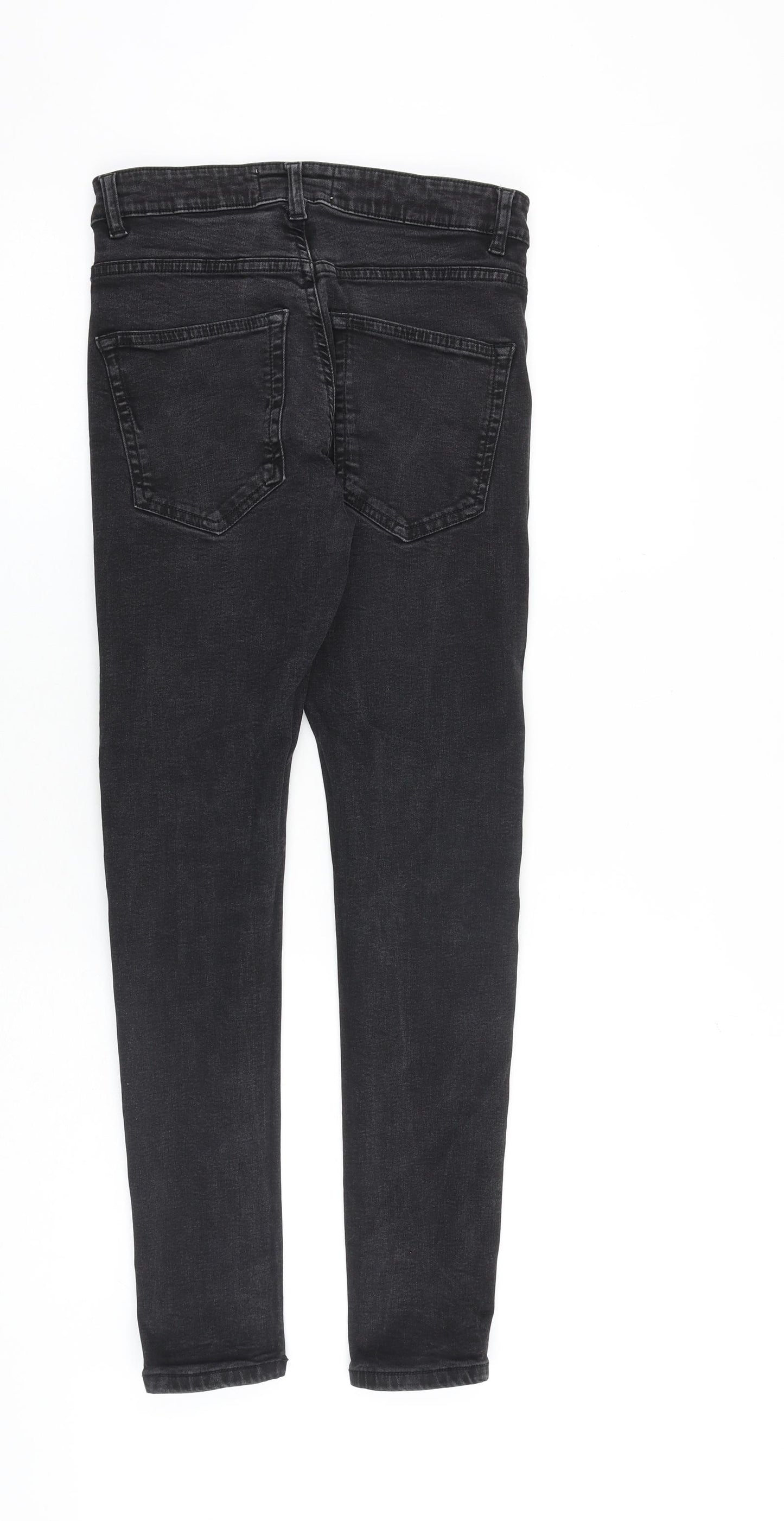 Easy Mens Black Cotton Skinny Jeans Size 28 in L30 in Extra-Slim Zip