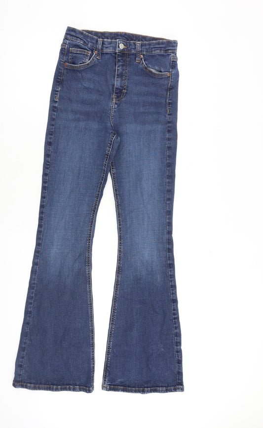 Topshop Womens Blue Cotton Flared Jeans Size 30 in L32 in Regular Zip