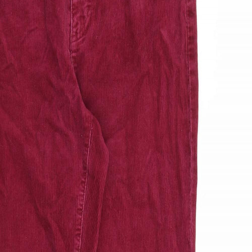 Lands' End Womens Red Cotton Trousers Size 14 L30 in Regular Zip