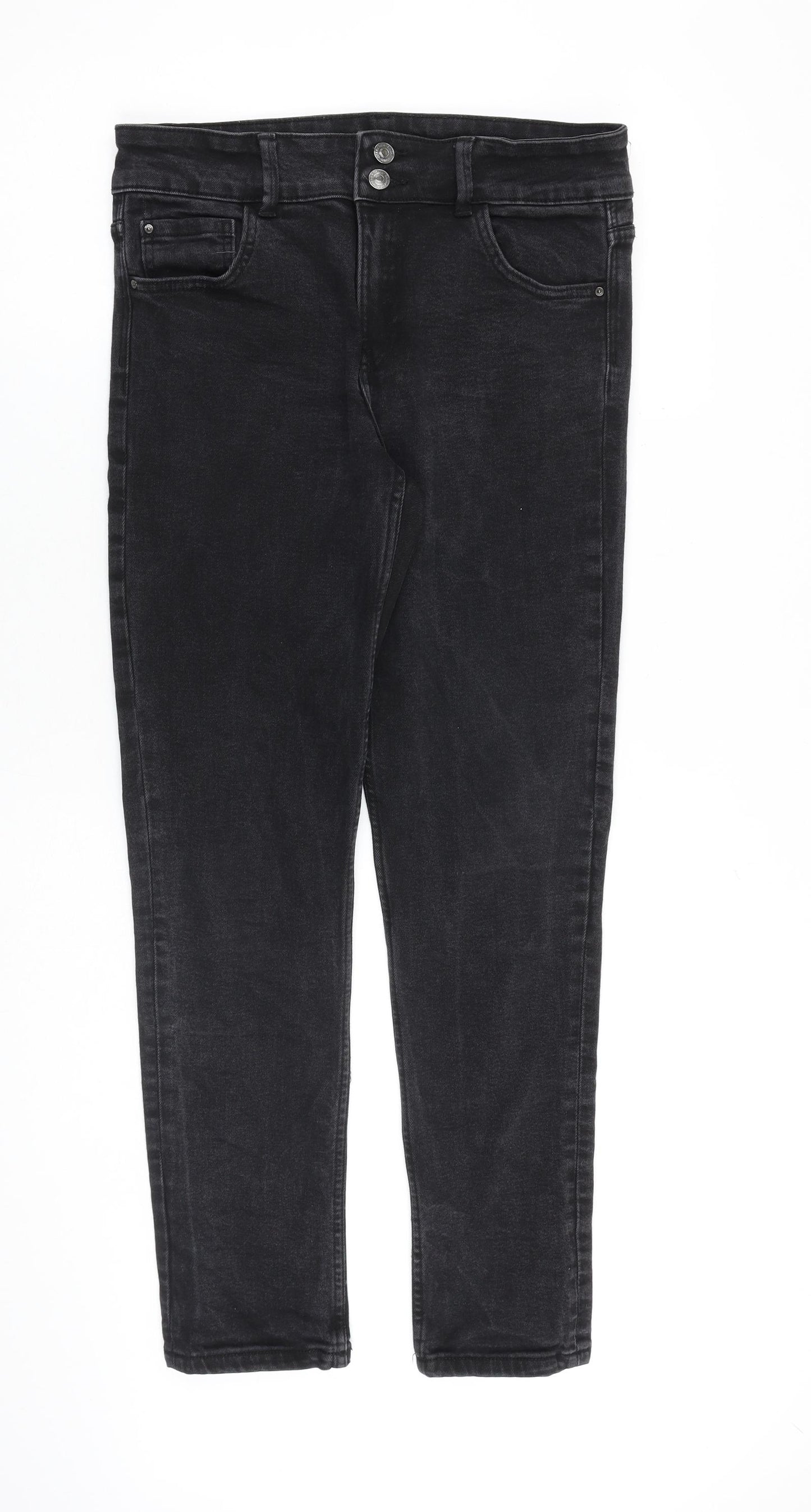 Sinsay Womens Black Cotton Tapered Jeans Size 14 L29 in Regular Zip