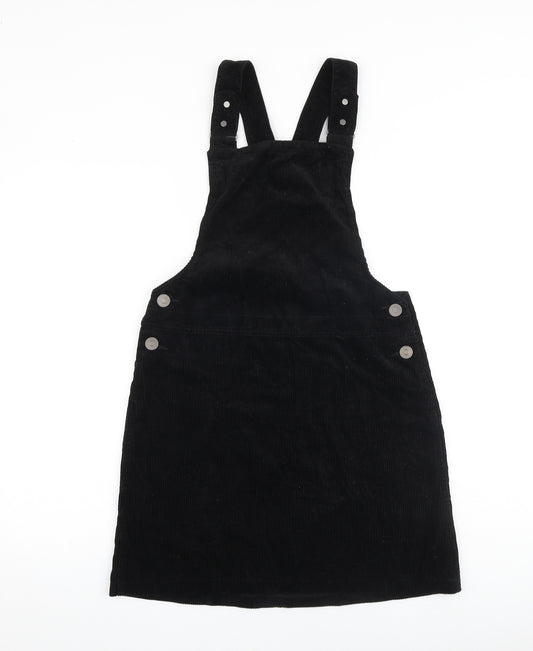 New Look Womens Black 100% Cotton Pinafore/Dungaree Dress Size 8 Square Neck Buckle