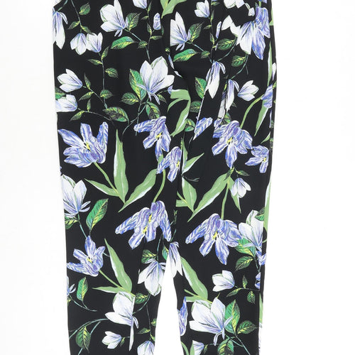 M&Co Womens Black Floral Polyester Trousers Size 12 L27 in Regular Tie