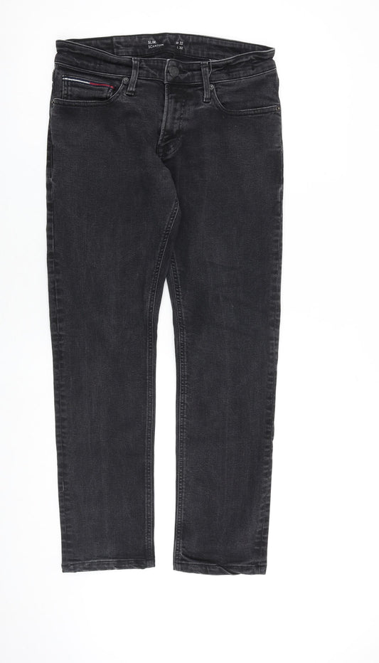 Tommy Hilfiger Mens Black Cotton Straight Jeans Size 32 in L32 in Slim Zip