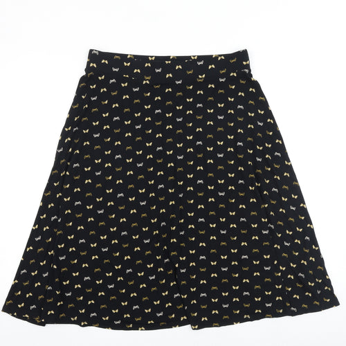 Marks and Spencer Womens Black Geometric Viscose Swing Skirt Size 14 - Butterfly pattern