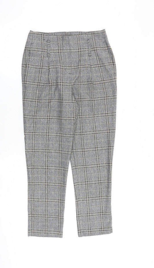 NEXT Womens Grey Plaid Polyester Trousers Size 6 L26 in Regular Zip