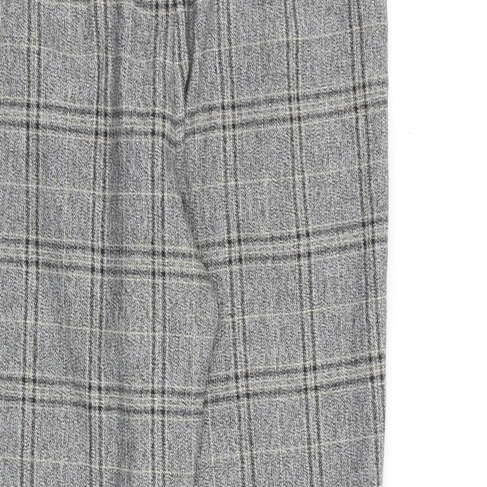 NEXT Womens Grey Plaid Polyester Trousers Size 6 L26 in Regular Zip