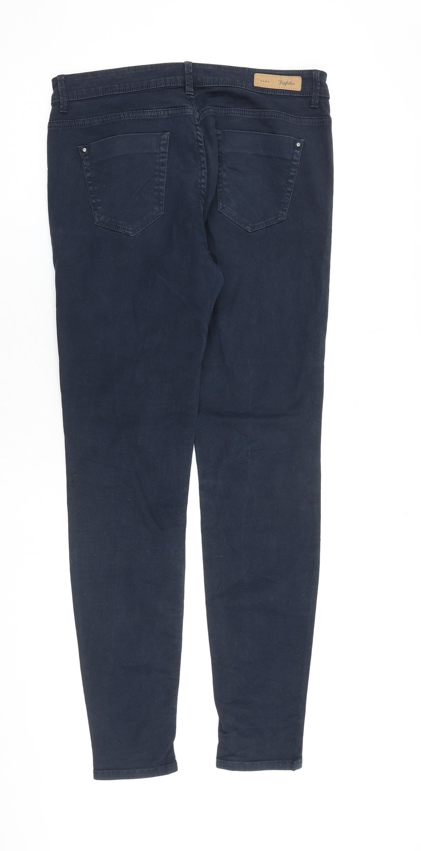 Zara Womens Blue Herringbone Cotton Skinny Jeans Size 12 L30 in Regular Zip