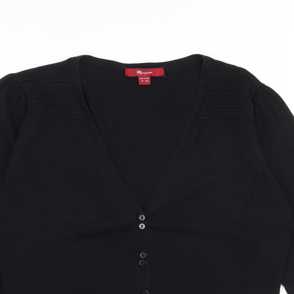 Monsoon Womens Black V-Neck Cotton Cardigan Jumper Size 12