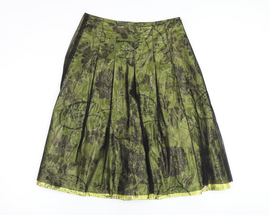 Kaliko Womens Green Floral Polyester Swing Skirt Size 12 Zip