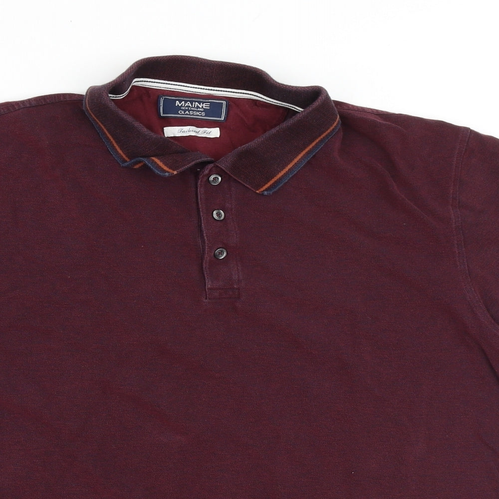 Maine Mens Red 100% Cotton Polo Size XL Collared Button