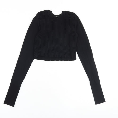 Zara Womens Black Round Neck Viscose Pullover Jumper Size S - Cropped