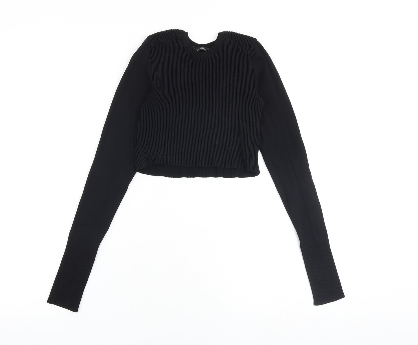 Zara Womens Black Round Neck Viscose Pullover Jumper Size S - Cropped