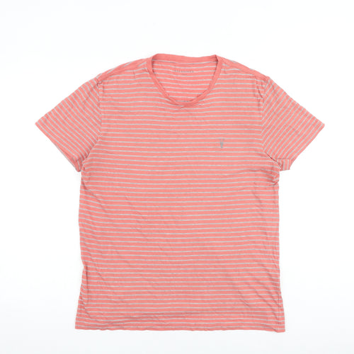 AllSaints Mens Red Striped Cotton T-Shirt Size S Round Neck