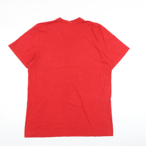 adidas Mens Red Cotton T-Shirt Size L Round Neck
