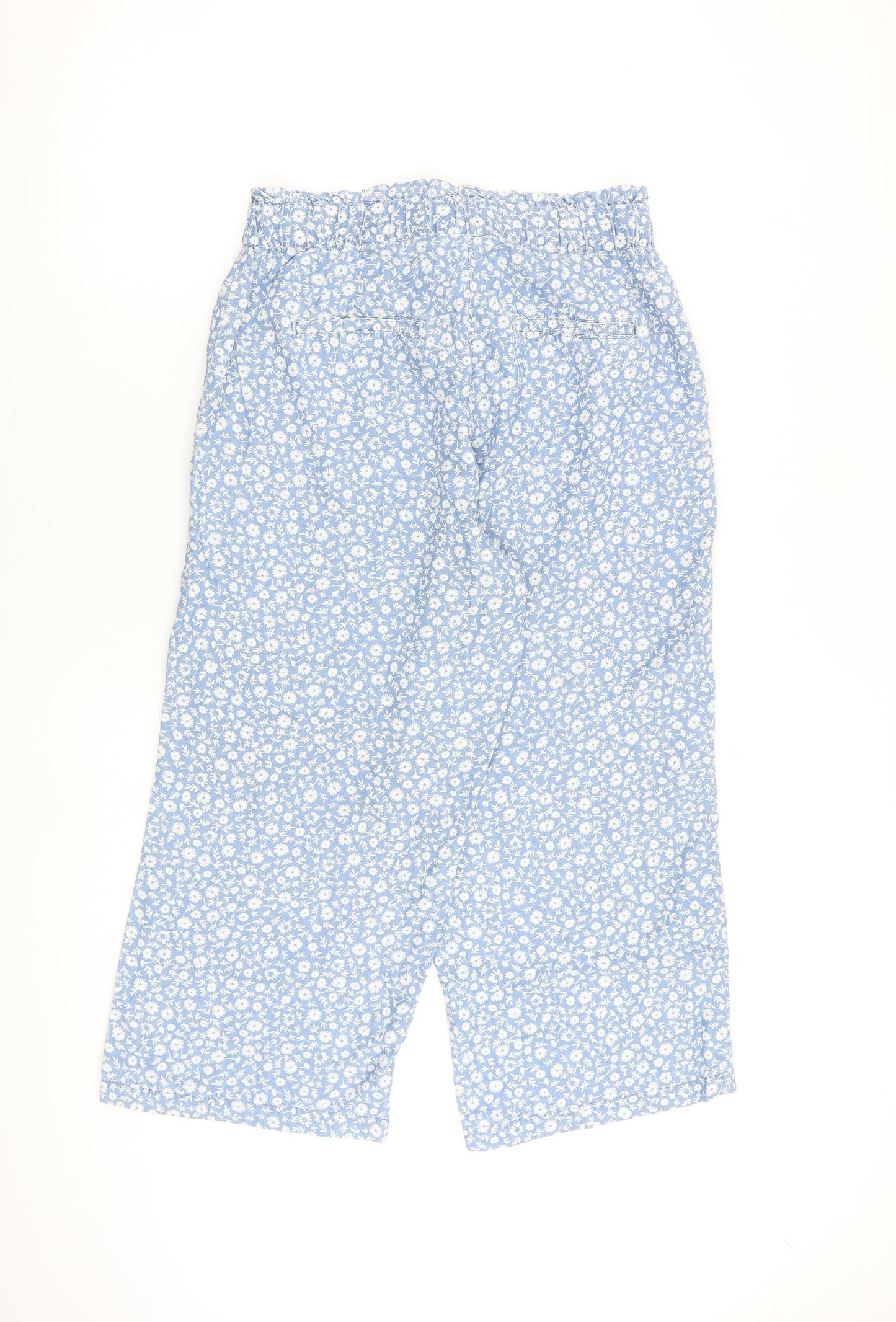 NEXT Womens Blue Floral Lyocell Cropped Trousers Size 10 L23 in Regular Zip