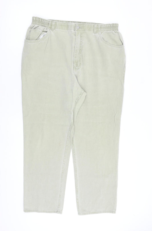 Marks and Spencer Womens Green Cotton Trousers Size 18 L28 in Regular Zip