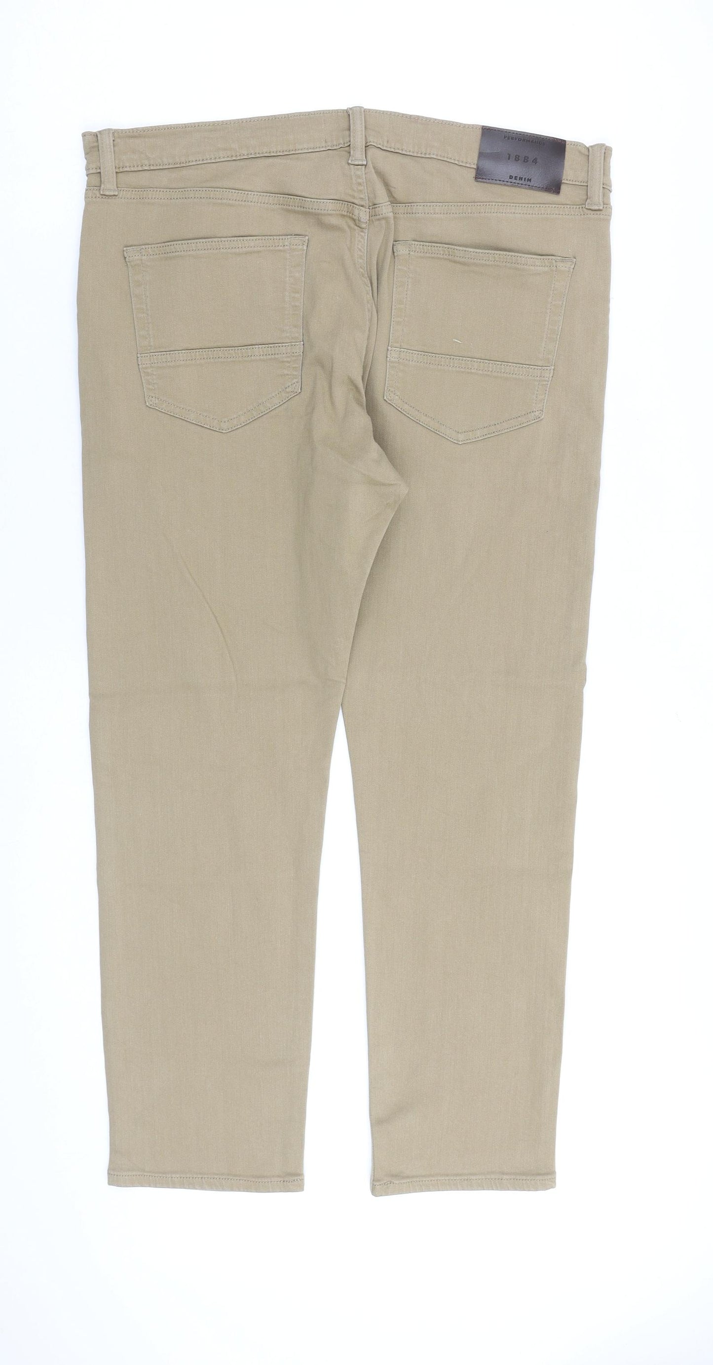 Marks and Spencer Mens Beige Cotton Tapered Jeans Size 36 in L29 in Slim Zip