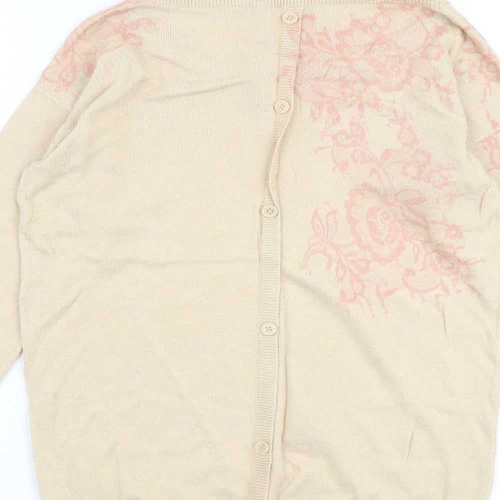 Monsoon Womens Beige Boat Neck Floral Cotton Pullover Jumper Size S