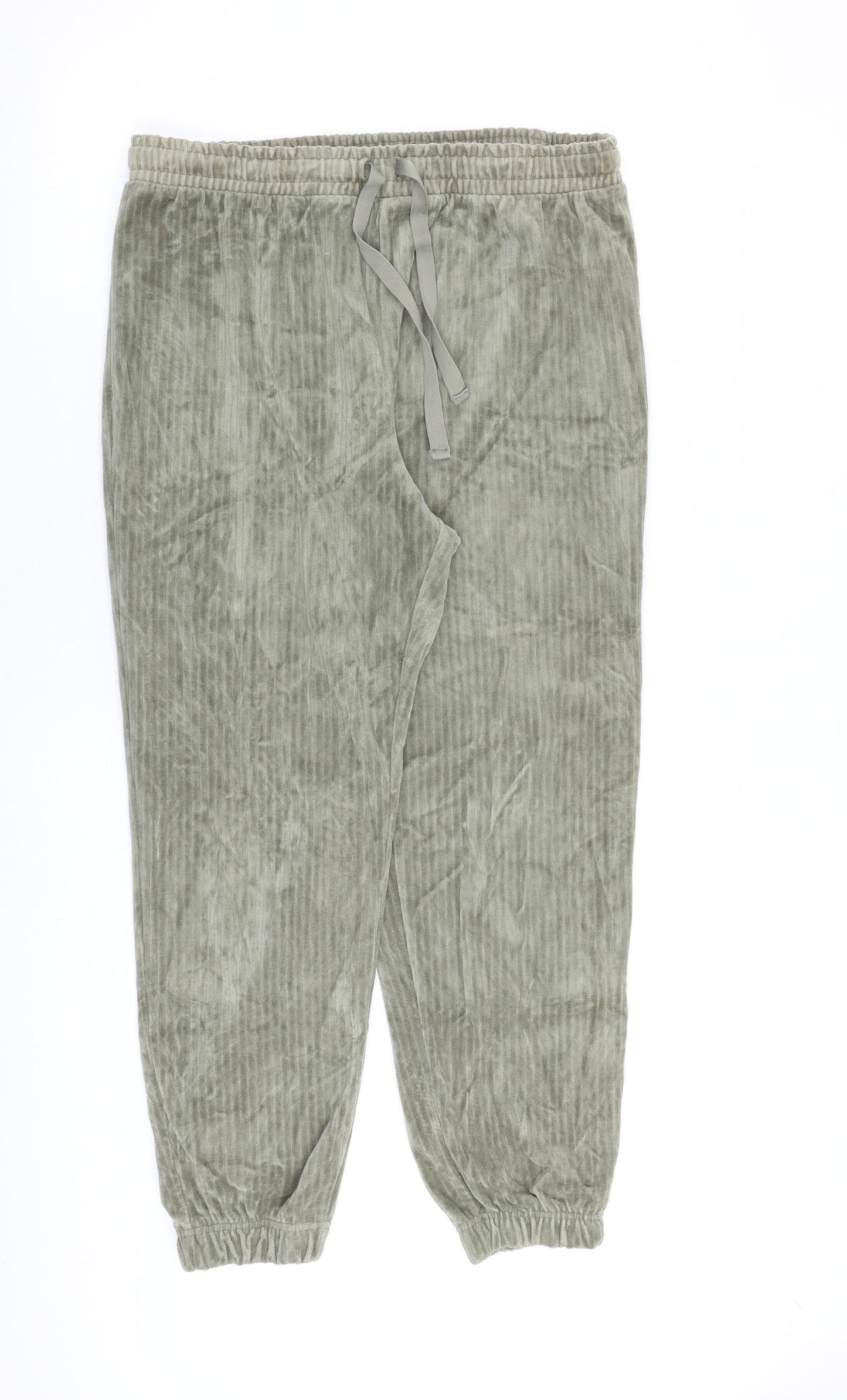 H&M Womens Green Cotton Jogger Trousers Size M L28 in Regular Tie