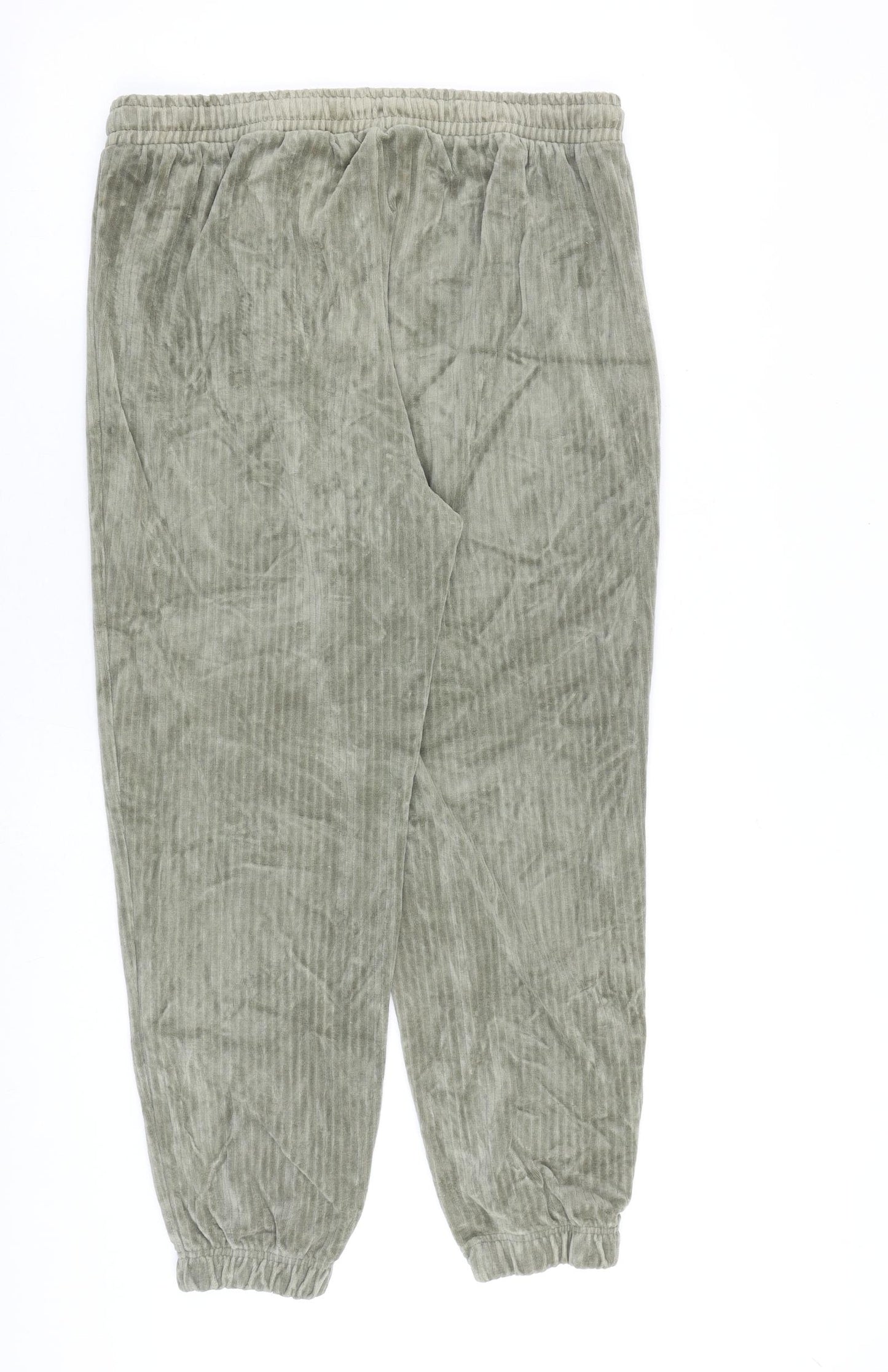 H&M Womens Green Cotton Jogger Trousers Size M L28 in Regular Tie