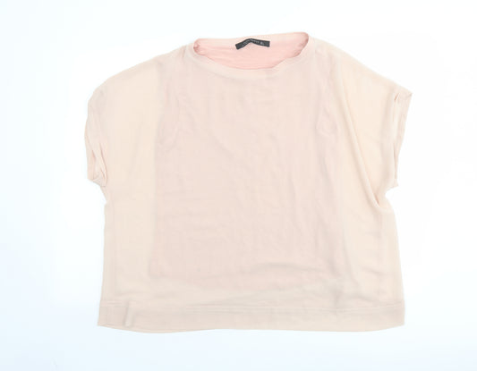 Zara Womens Pink Polyester Basic Blouse Size L Round Neck