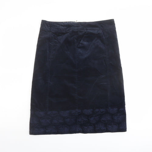 White Stuff Womens Blue Cotton A-Line Skirt Size 10 Zip