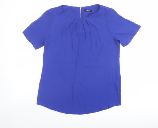 M&Co Womens Blue Polyester Basic Blouse Size 12 Boat Neck - Pleat Front Detail