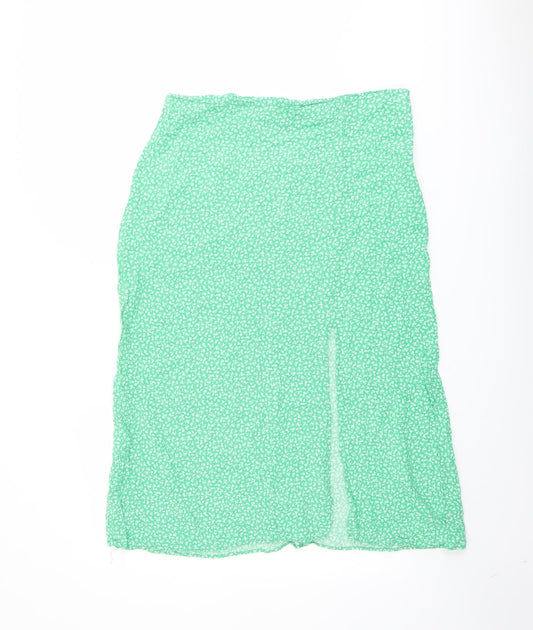 New Look Womens Green Floral Viscose A-Line Skirt Size 14 Zip
