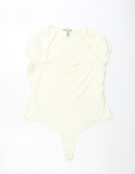 H&M Womens Yellow Polyamide Bodysuit One-Piece Size L Snap