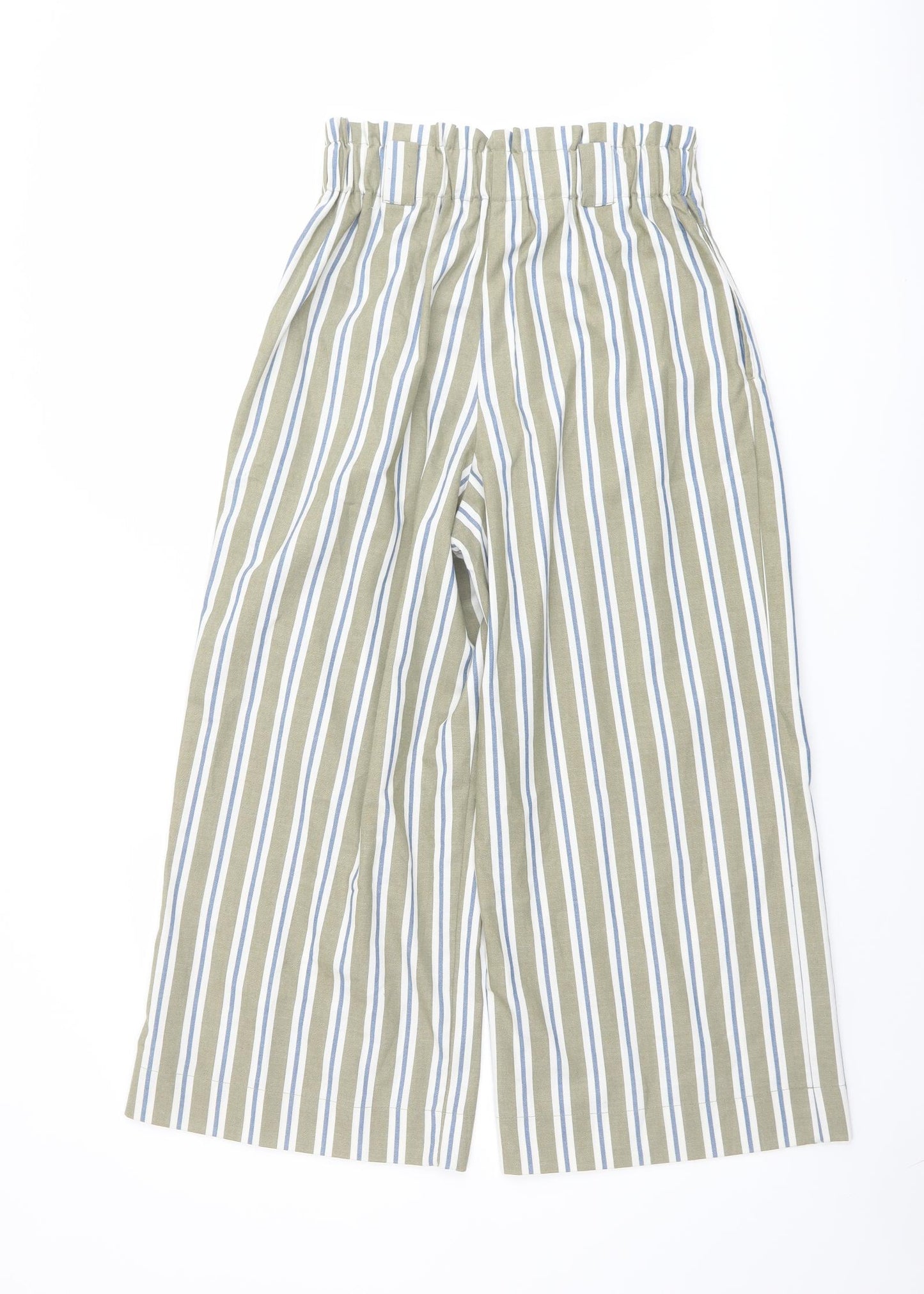 New Look Womens Green Striped Polyester Trousers Size 10 L23 in Regular Button