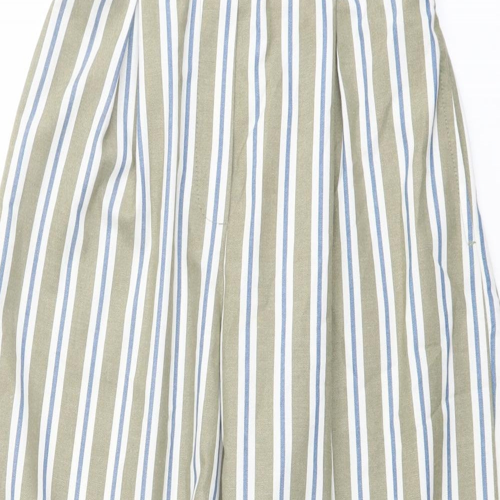 New Look Womens Green Striped Polyester Trousers Size 10 L23 in Regular Button