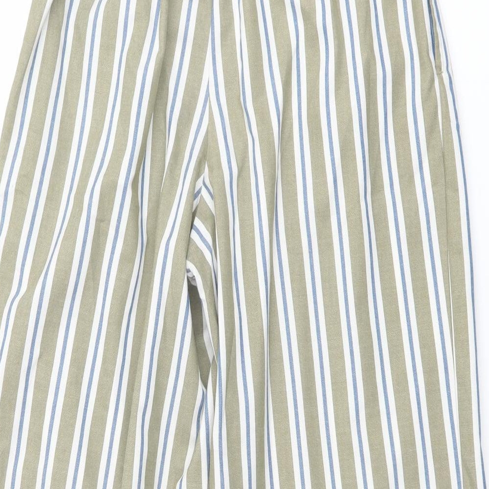 New Look Womens Green Striped Polyester Trousers Size 10 L23 in Regular Button