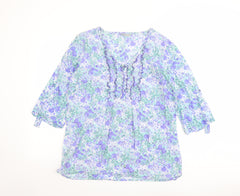 Per Una Womens Multicoloured Floral Cotton Basic Blouse Size 14 V-Neck