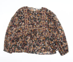 Zara Womens Multicoloured Paisley Polyester Basic Blouse Size L Round Neck