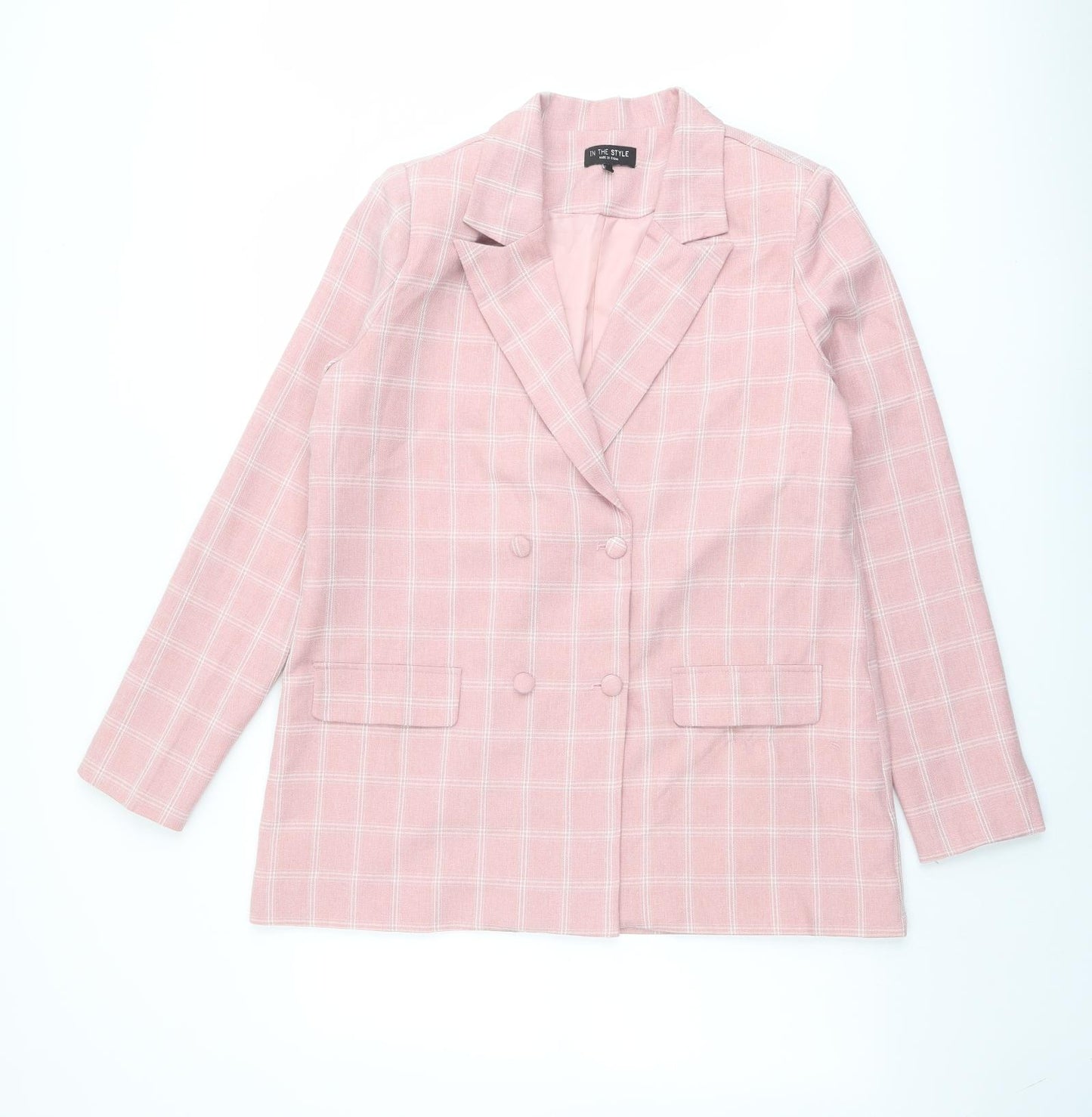 In the Style Womens Pink Plaid Jacket Blazer Size 14 Button