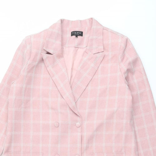 In the Style Womens Pink Plaid Jacket Blazer Size 14 Button