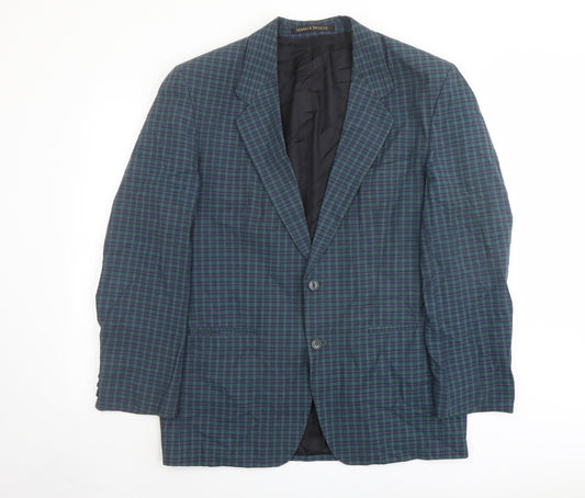 Marks and Spencer Mens Green Plaid Polyester Jacket Blazer Size 40 Regular