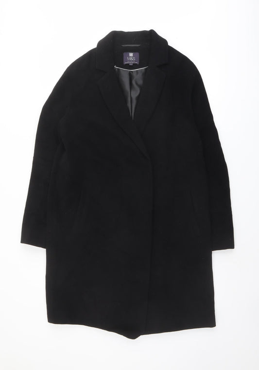Marks and Spencer Womens Black Overcoat Coat Size 12 Button