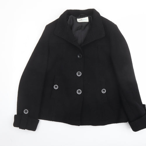 BHS Womens Black Pea Coat Coat Size 14 Button