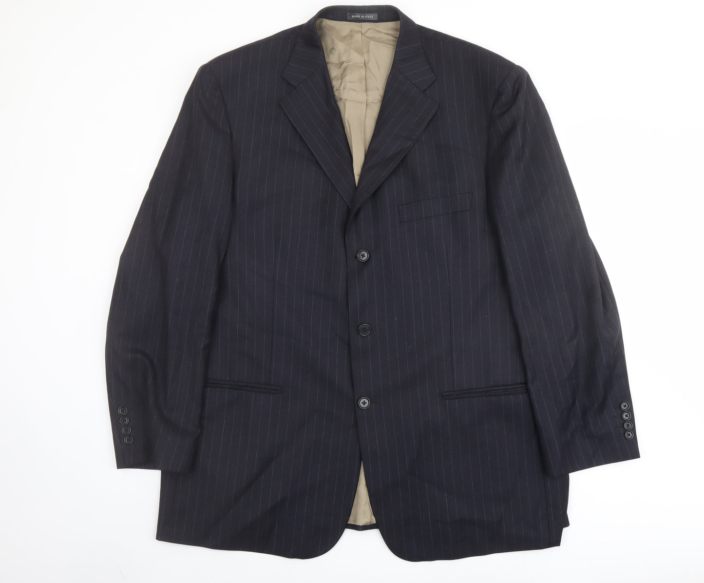 Marks and Spencer Mens Blue Striped Wool Jacket Suit Jacket Size 48 Regular