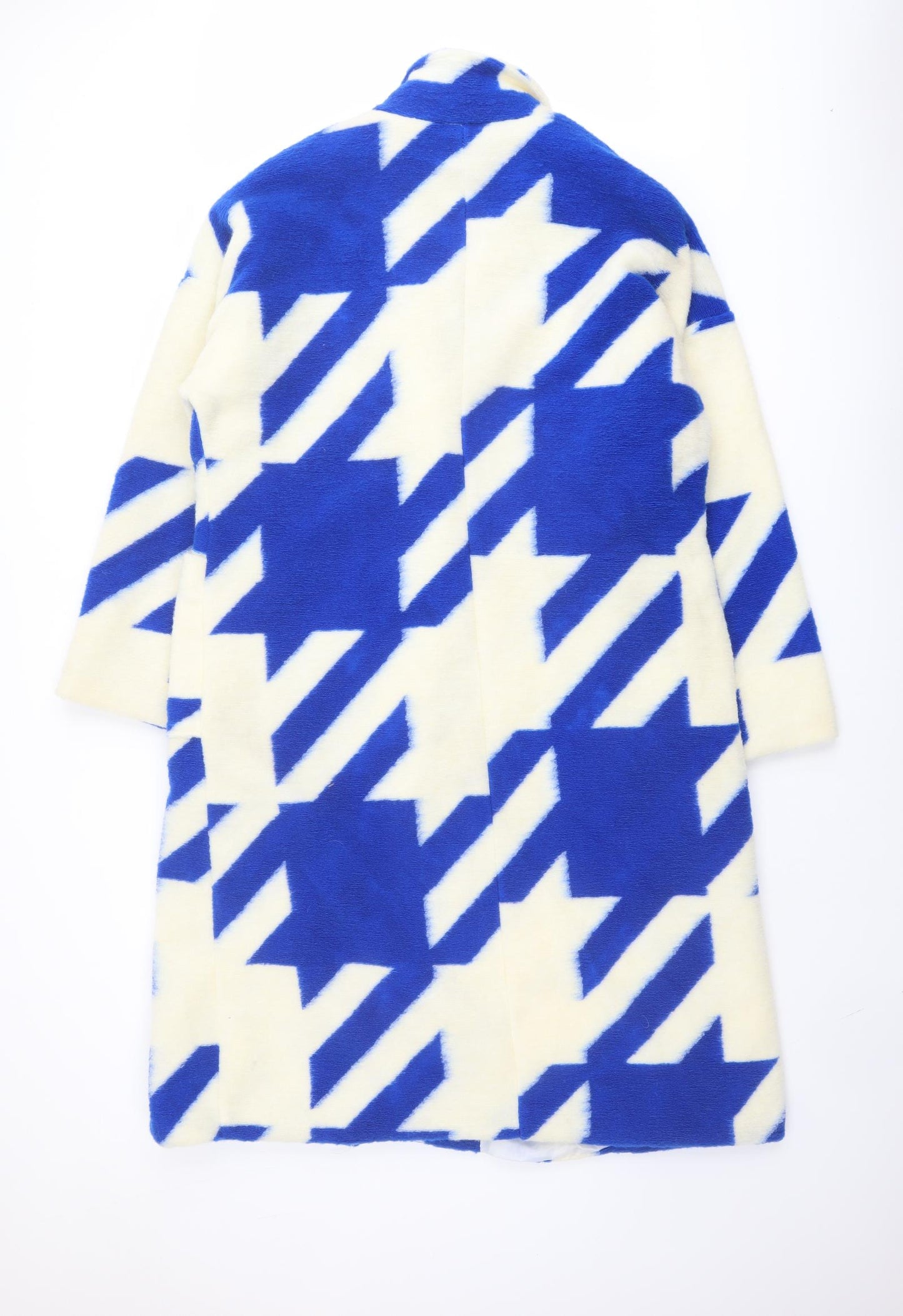 Boohoo Womens Blue Geometric Overcoat Coat Size 14 Button