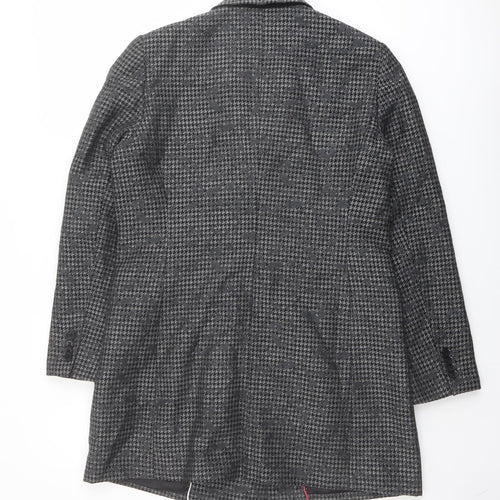 Selected Womens Grey Geometric Pea Coat Coat Size L Button