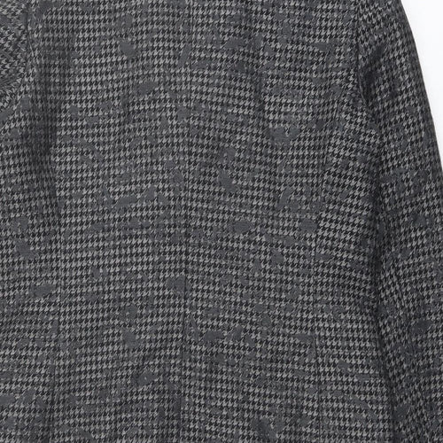 Selected Womens Grey Geometric Pea Coat Coat Size L Button