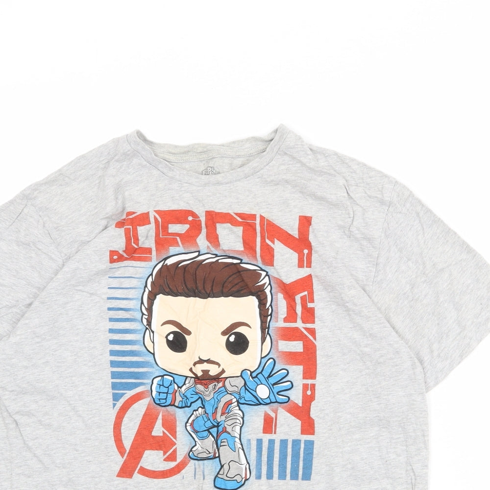 Marvel Mens Grey Cotton T-Shirt Size L Round Neck - Iron Man