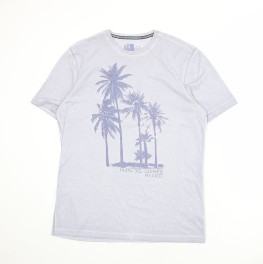 North Coast Mens Blue Cotton T-Shirt Size M Round Neck - Palm Tree
