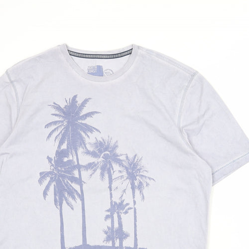 North Coast Mens Blue Cotton T-Shirt Size M Round Neck - Palm Tree
