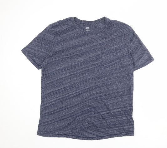 Gap Mens Blue Striped Cotton T-Shirt Size L Round Neck