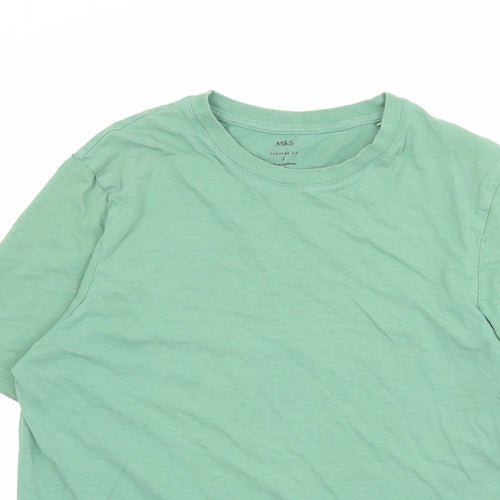 Marks and Spencer Mens Green Cotton T-Shirt Size S Round Neck