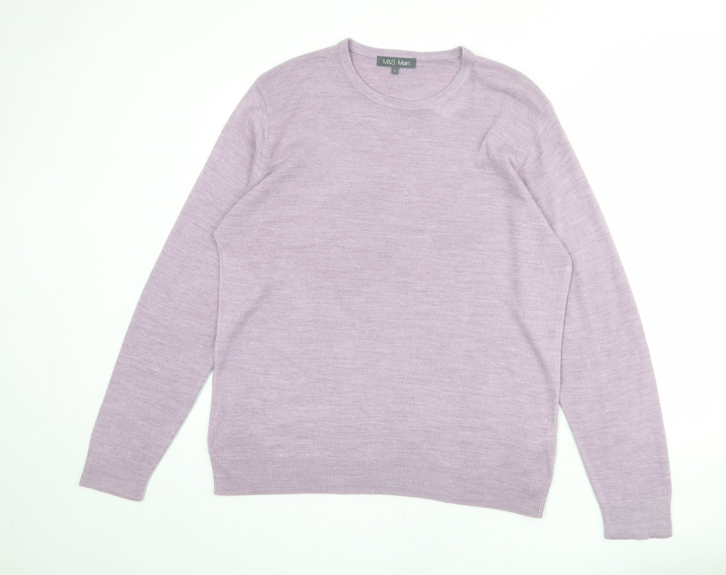 Marks and Spencer Mens Purple Round Neck Acrylic Pullover Jumper Size L Long Sleeve